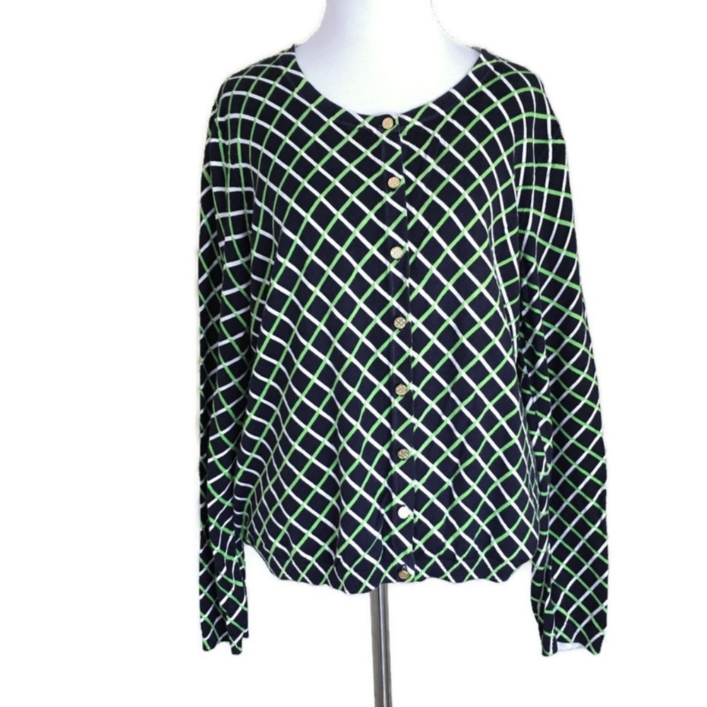 Talbots Sz XL Ivory Cardigan Sweater Diamond Black